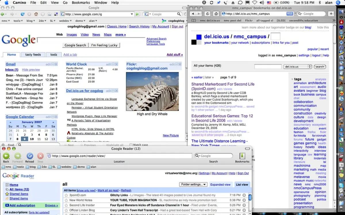 Several web browsers open on a screen